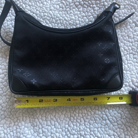 LOUIS VUITTON Small Black Satin and Leather Trim Monogram Boulogne Baguette - Picture 10 of 12